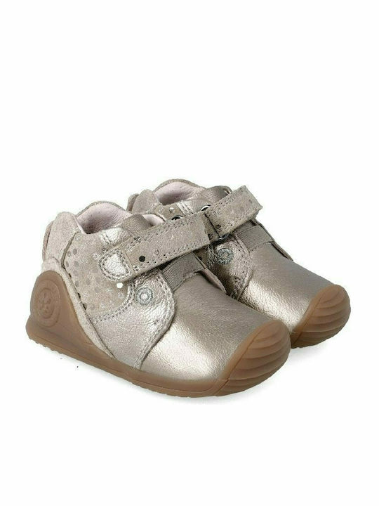 Anatomisch Lederne Kinderstiefeletten mit Klettverschluss Gold