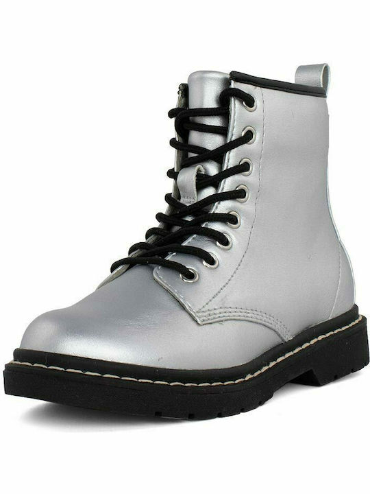 Sofia Anatomical Leather Kids Boots with Zipper Silver