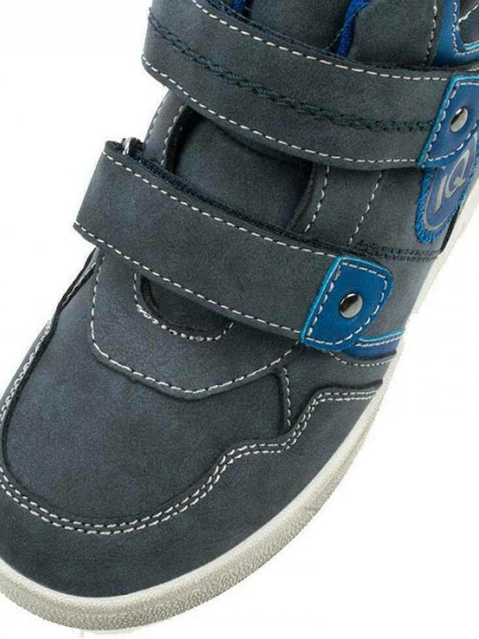 Zinon Leather Kids Boots with Velcro Blue
