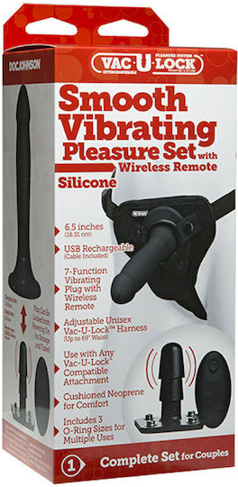 Vac U Lock Smooth Vibrating Pleasure Set with Wireless Remote Harness με Dildo 24.64cm και Δόνηση σε Μαύρο Χρώμα