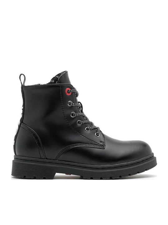 Clover Leather Kids Boots with Laces Black