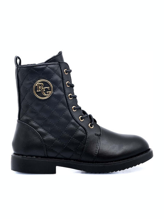 Lederne Kinderstiefel mit Schnürsenkeln Schwarz
