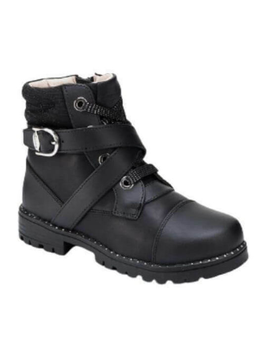 Biker Anatomisch Leder Kinderstiefel mit Reissverschluss Schwarz