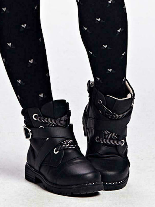 Biker Anatomisch Leder Kinderstiefel mit Reissverschluss Schwarz