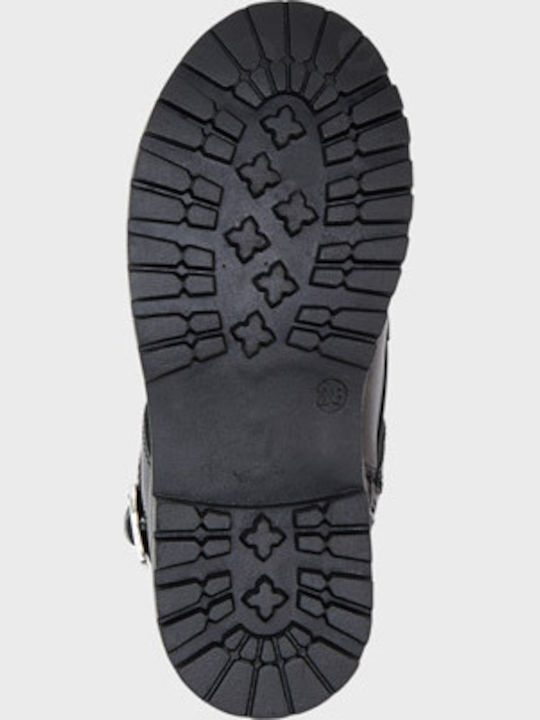 Biker Anatomisch Leder Kinderstiefel mit Reissverschluss Schwarz