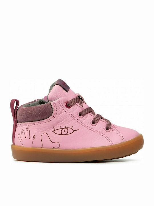 Kids Leather Boots with Lace Pink
