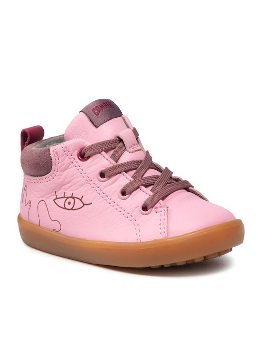 Kids Leather Boots with Lace Pink