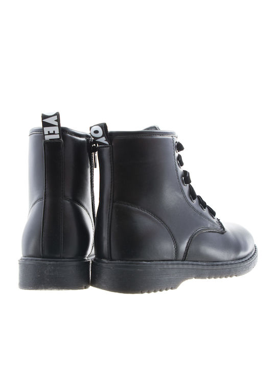 Alexis Leather Kids Boots with Zipper Black