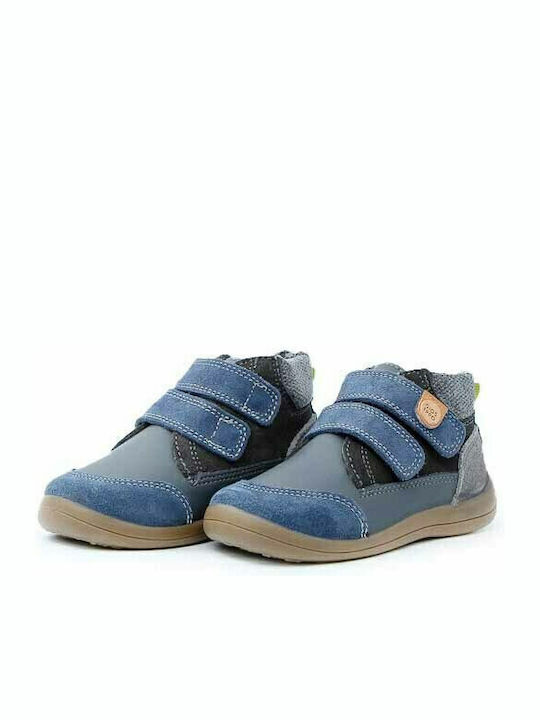 Leather Kids Boots with Velcro Blue