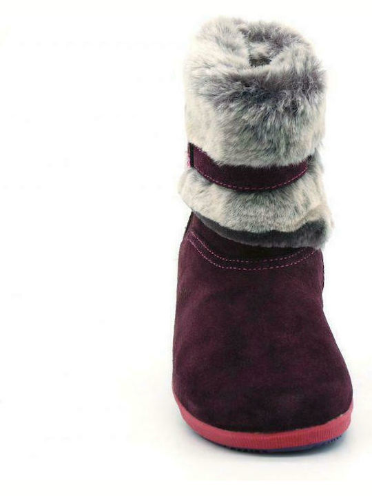 Suede Kids Boots with Zipper Burgundy