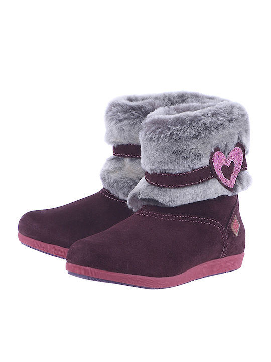 Suede Kids Boots with Zipper Burgundy