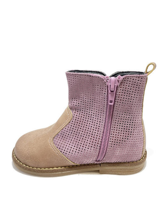 Leather Kids Boots with Zipper Pink