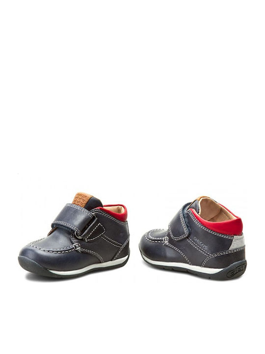 Anatomisch Lederne Kinderstiefeletten mit Klettverschluss Marineblau
