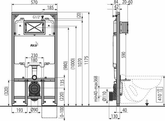 Alcaplast AM1101/1200 Built-in Plastic Low Pressure Rectangular Toilet Flush Tank