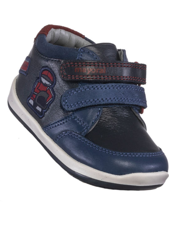 Leather Kids Boots with Velcro Navy Blue