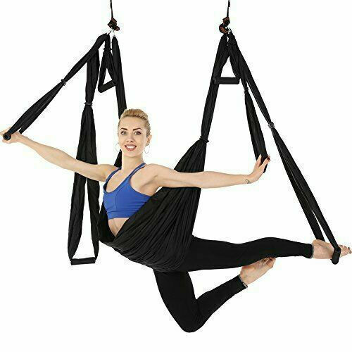 MegaFitness Платно Aerial Yoga Swing Trapeze 5x1.5м. с дръжки Черен