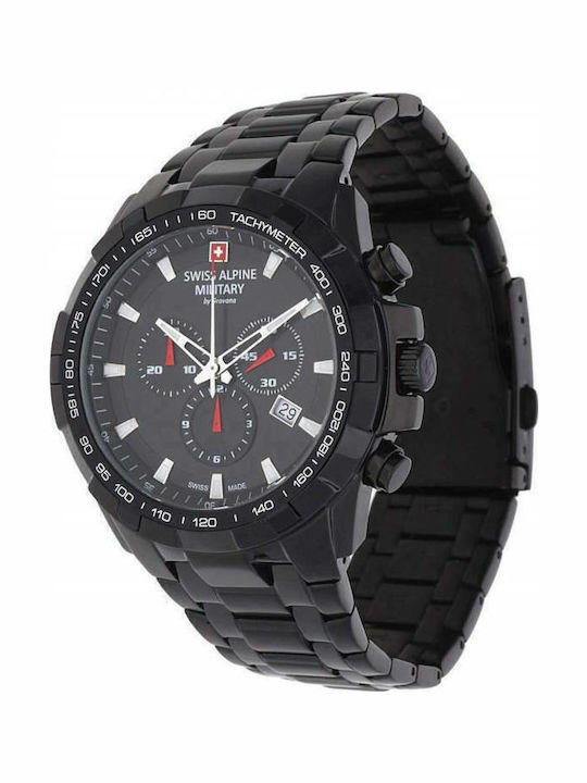 Swiss Alpine Military by Grovana Men's Watch 46mm Chronograph Battery with Black Metal Bracelet