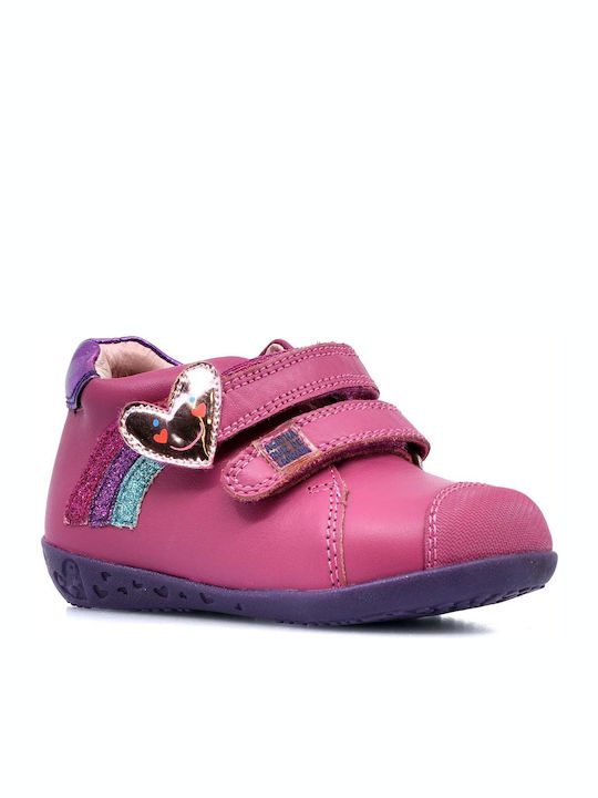 Leather Kids Boots with Velcro Fuchsia