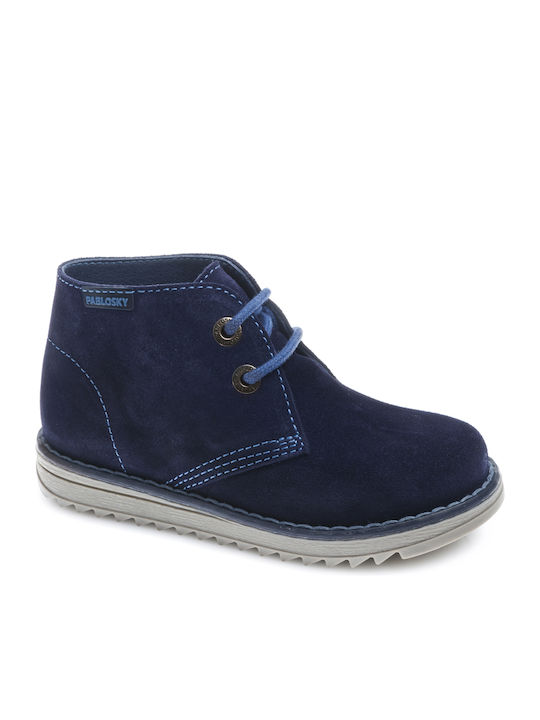 Suede Παιδικά Μποτάκια με Κορδόνια Navy Μπλε