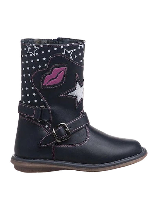 Δερμάτινα Παιδικά Μποτάκια με Φερμουάρ Navy Μπλε