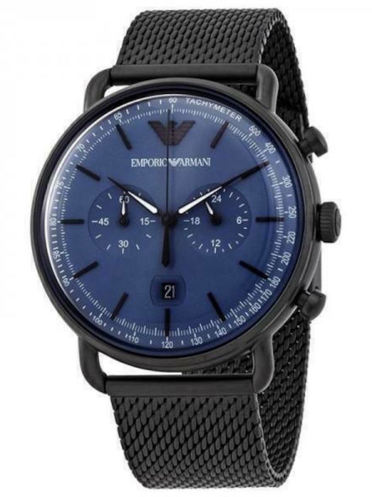 Emporio Armani Men's Watch 43mm Chronograph Battery with Black Metal Bracelet