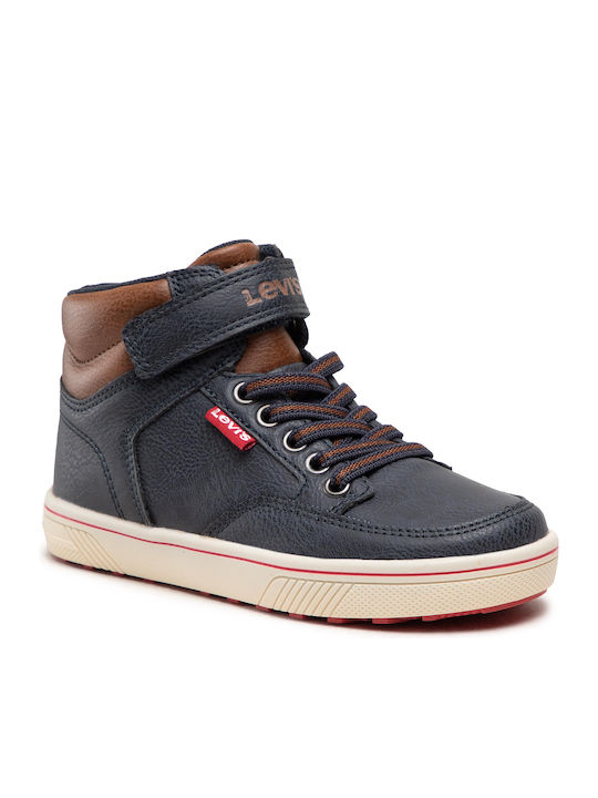 Houston Leather Kids Boots with Velcro Navy Blue