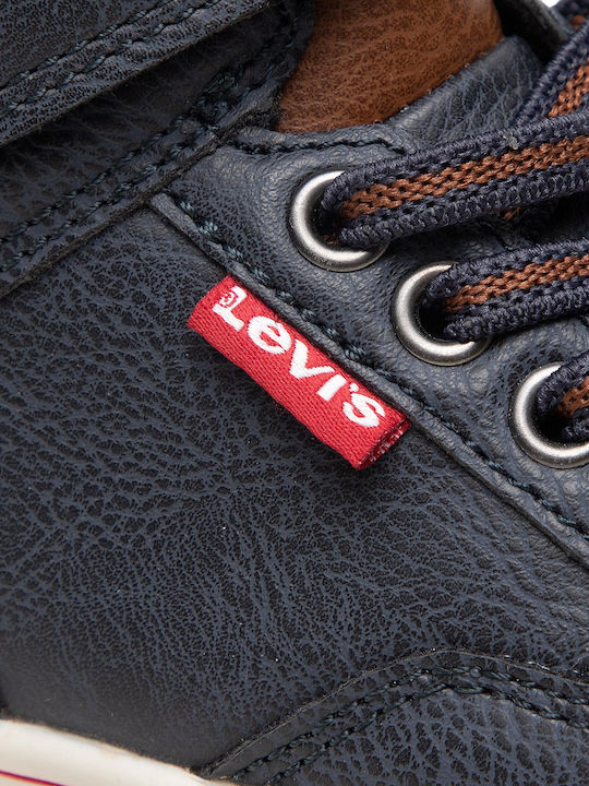 Houston Leather Kids Boots with Velcro Navy Blue