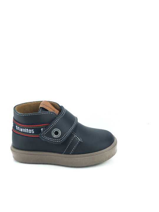 Lederne Kinderstiefeletten mit Klettverschluss Marineblau