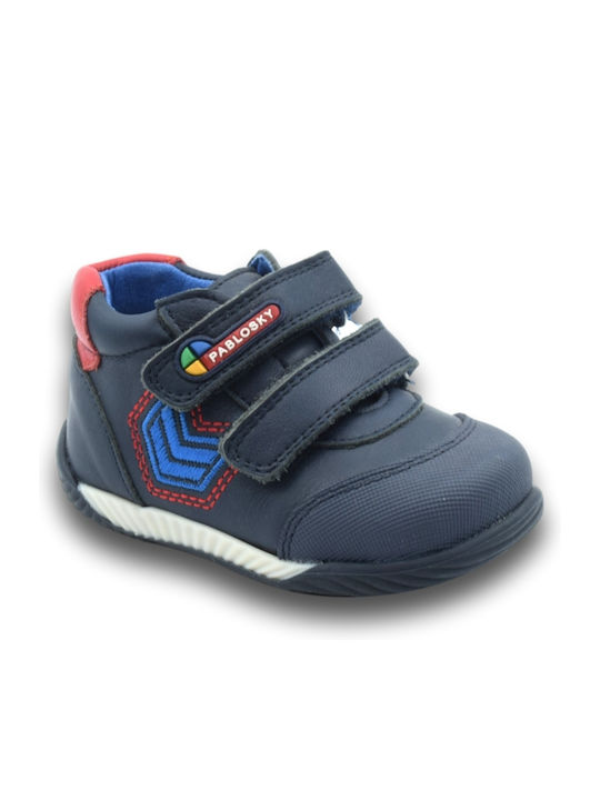 Anatomical Leather Kids Boots with Velcro Navy Blue