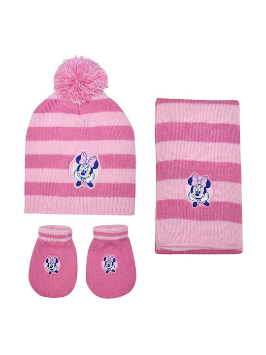 Minnie Set Kids Beanie with Scarf & Gloves Knitted Pink