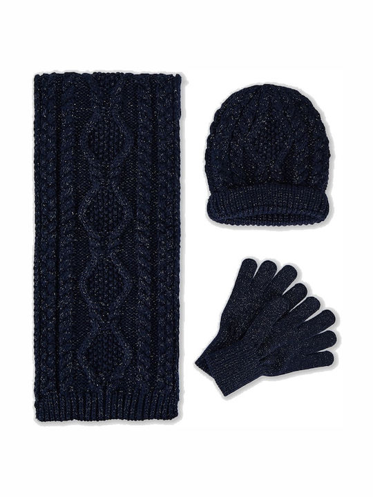 Kinder Mütze Set mit Handschuhe Gestrickt Marineblau