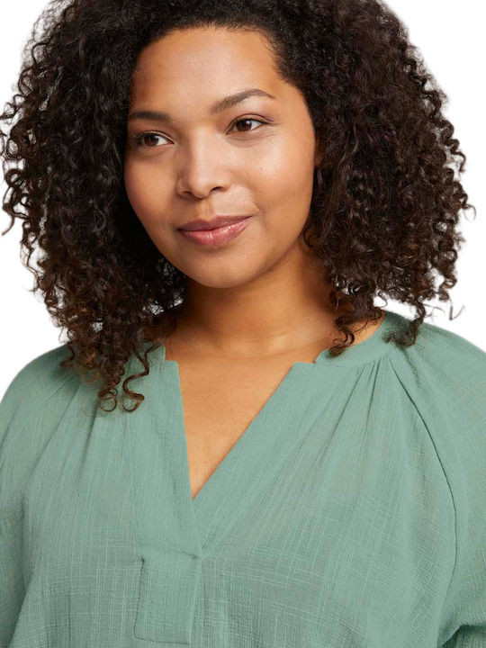 Women's Blouse Long Sleeve with V Neckline Green