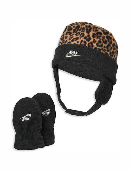 Leopard Trapper Σετ Παιδικό Σκουφάκι με Γάντια Fleece Μαύρο