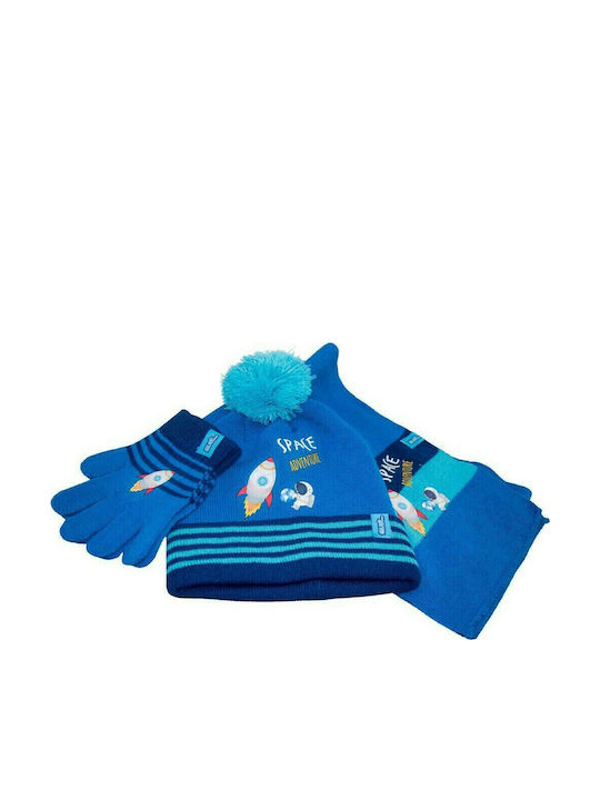 Kids Beanie Set with Scarf & Gloves Knitted Blue 2