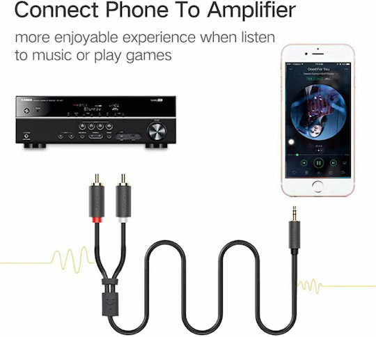 Ugreen 3.5mm Male To RCA Male Audio Cable Black 1.5m With Gold Plated Terminals 10511