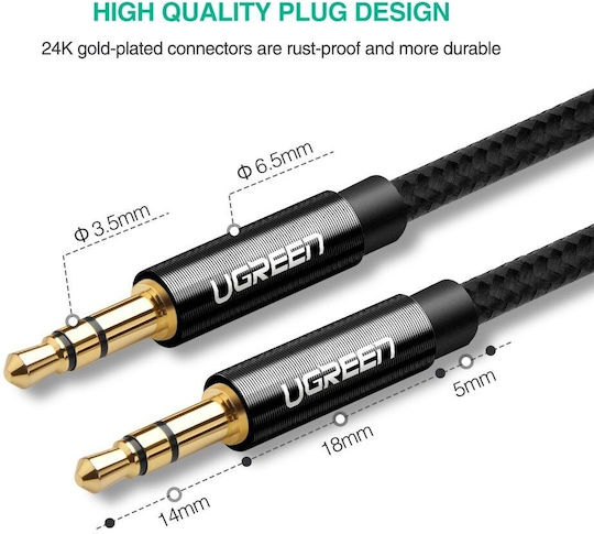 Ugreen Audio Cable 3.5mm Male - 3.5mm Male Black 1m with Gold Plated Terminals 50361