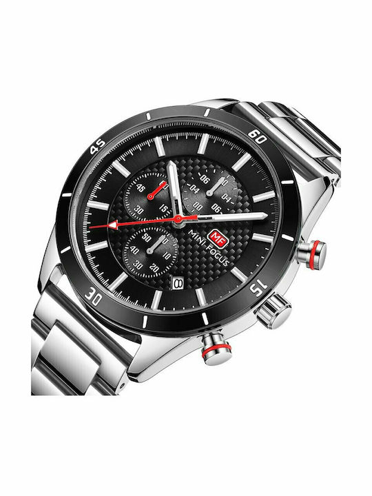 Mini Focus Ανδρικό Ρολόι 44mm Χρονογράφος Μπαταρίας με Ασημί Μεταλλικό Μπρασελέ