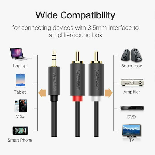 Ugreen 3.5mm Male - RCA Male Audio Cable Black 3m with Gold Plated Terminals 10512