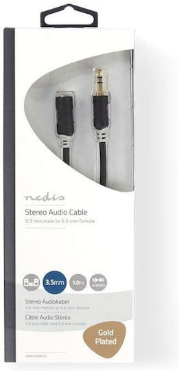 Nedis 3.5mm Jack Cable 3.5mm Male - 3.5mm Female Black 1m With Gold Plated Terminals CABW22050AT10