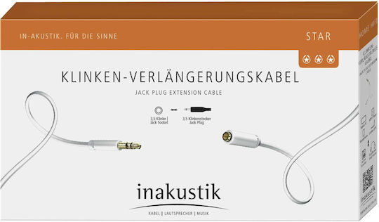 Inakustik 3.5mm Jack Cable 3.5mm Male - 3.5mm Female White 3m With Gold Plated Terminals 00310503