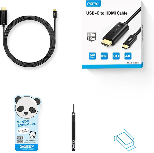 Choetech CH0019 HDMI 2.0 Premium High Speed 4K 60Hz HDR Kabel HDMI-Stecker - USB-C-Stecker 1.8m Schwarz