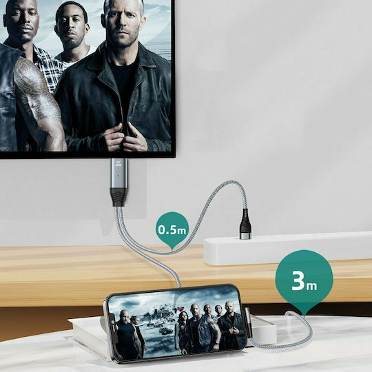 Joyroom HDMI 1.4 Braided Cable HDMI male - Lightning male / USB-A male 3m Gray