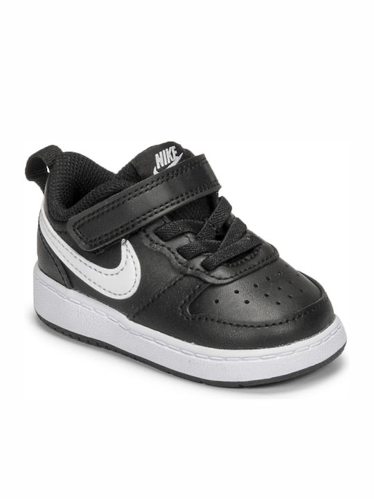 Court Borough Kids Sports Shoes with Hoop & Loop Closure Black White