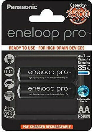 Panasonic Eneloop Pro Επαναφορτιζόμενες Μπαταρίες AA Ni-MH 2500mAh 1.2V 2τμχ