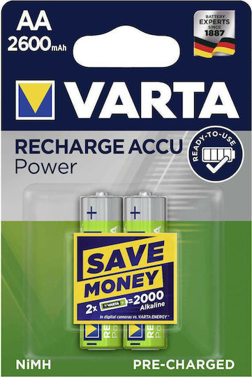 Varta Recharge Accu Power Επαναφορτιζόμενες Μπαταρίες AA Ni-MH 2600mAh 1.2V 2τμχ