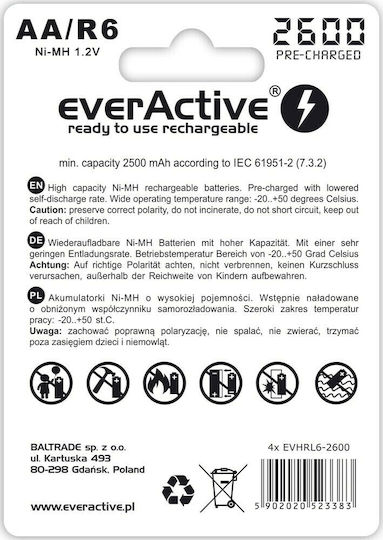 everActive Professional Line Презареждащи батерии AA Ni-MH 2600mAh 1.2V 4бр