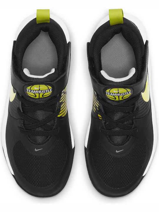 Hustle Team Hustle D9 Kids Sports Shoes Basketball with Hoop & Loop Closure Black / High Voltage / Light Smoke Grey