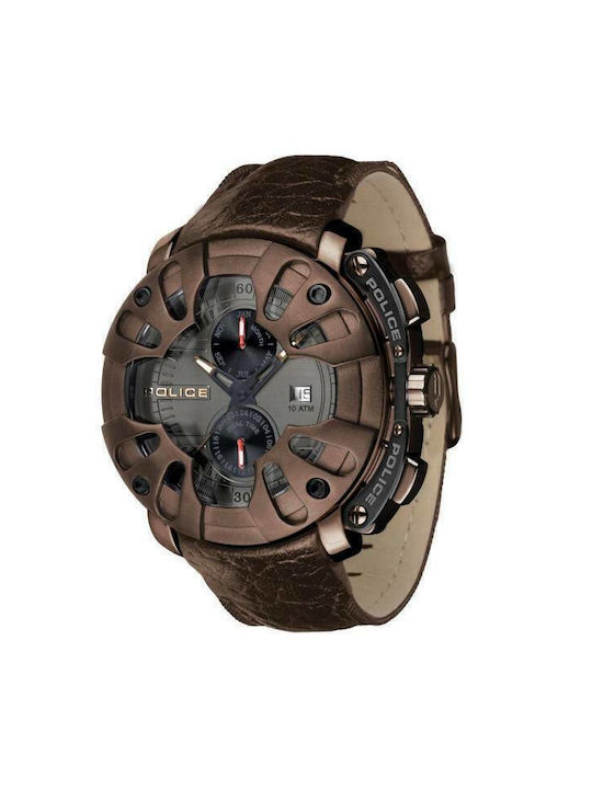 Police Protector Men's Watch 50mm Chronograph Battery with Brown Leather Strap