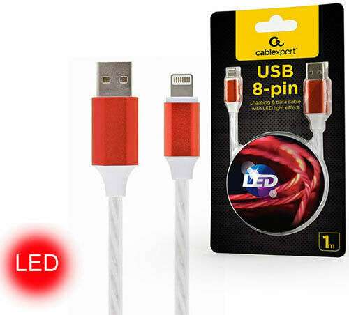 Cablexpert LED USB-A zu Lightning Kabel 10W Rot 1m (CC-USB-8PLED-R-1M)