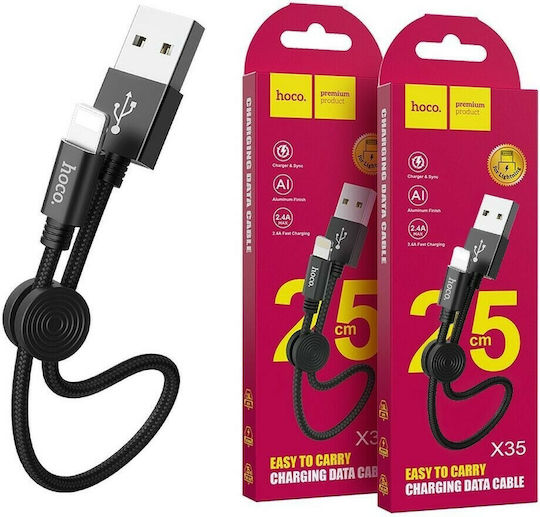 Hoco Braided USB to Lightning Cable Μαύρο 0.25m (HOC-X35i-BK)